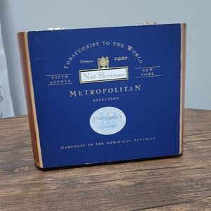 NAT SHERMAN Metropolitan UNIVERSITY Empty Cigar Box Purse Trinkets Vintage